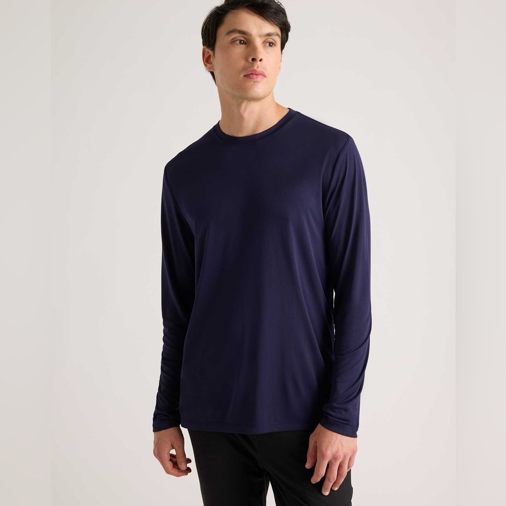 Quince Men’s Lightweight Long Sleeve Crewneck Tee Shirt Navy Blue